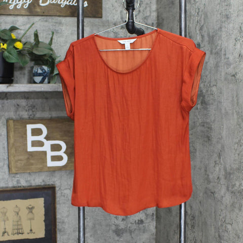 Nine West Womens Short Sleeve Woven Flowly Blouse Shirt Top Red Orange S