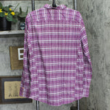 Boss Orange  Linen Blend Button Up Long Sleeve Check Shirt Top Purple Plaid 2XL