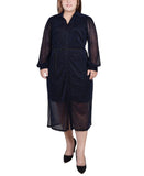 Ny Collection Womens Plus Size Mesh Dress with Long Sleeves Navy Blue 1X