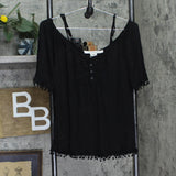American Rag Juniors Crochet-Trim Cold-Shoulder Blouse Shirt Top Classic Black S