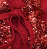 33 Degrees Tinsel Garland Bells Tie-Front Holiday Cardigan Red S