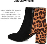 Journee Collection Sarah Bootie with Soft Square Toe Black Animal Print 8.5M