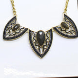 Tint Triangle Bib Teardrop Dangly Earrings Necklace Set Gold / Black 18" + 3"