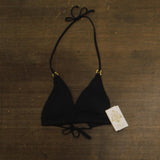 Becca Womens Modern Edge Textured Rib Halter Swim Bikini Top 543857 Black M