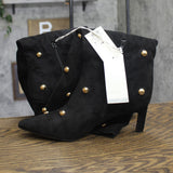 A New Day Studded Faux Suede Mid-Calf Boots with Cone Heel Jet Black 8.5M
