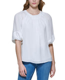 Calvin Klein Womens Textured Puff Sleeve Top M2BAS501 White M