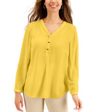 JM Collection Roll-Tab Woven V-Neck Utility Top 100104331MS Primrose Yellow L