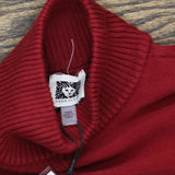 Anne Klein Womens Mock Neck Sweater with Long Sleeve with Buttons Red 2XS
