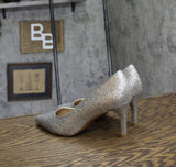 On 34th Womens Jeules Pointed-Toe Slip-On Pumps Heels Silver Glitter Gray 7M