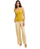 Tahari Asl Womens Sleeveless Sweater Knit Tank Top Ochre Green Yellow L