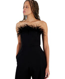 Sam Edelman Womens Strapless Bandeau Neck Feather Trim Jumpsuit Black 8