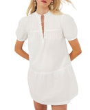 French Connection Womens Cotton Puffed-Sleeve Mini Dress 71SFG White L
