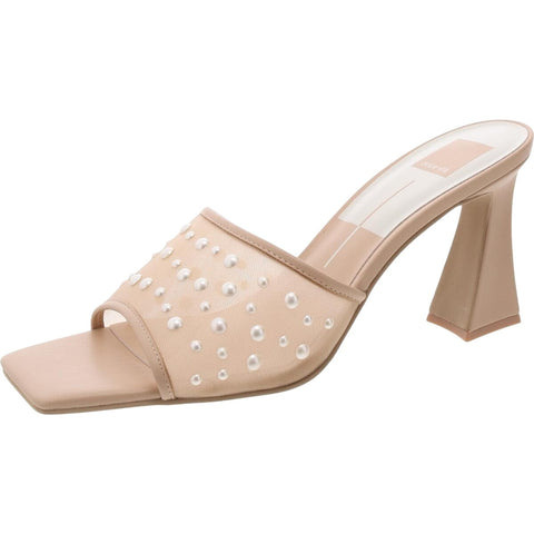 Dolce Vita Imitation Pearl Mesh Flare Heeled Dress Sandals Blush Mesh Brown 6M