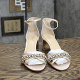 Jewel Badgley Mischka Giona Embellished Heels Evening Shoe Champagne Brown 7M