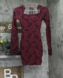Emerald Sundae Juniors Glitter Lace Bodycon Open Back Mini Dress Dark Red 2XS