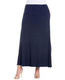 24seven Comfort Apparel Womens Knit Plus Size Maxi Skirt Navy Blue 1X