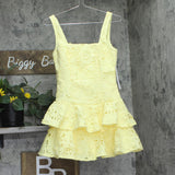 Aqua Womens Lined Lace Tiered Mini Dress IDO14101 Yellow XS