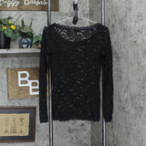 Moda International Womens Stretch Lace Sheer Long Sleeve Shirt Top Black M