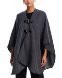 Aqua Woven Reversible Ruana Toggle Faux Leather Trim Charcoal Gray / Black