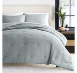 Ienjoy Textured Waffle Knit 3-Piece Comforter Set Light Blue Full / Queen