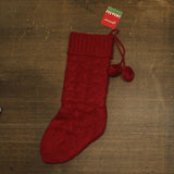 Glitzhome Knitted Polyester Christmas Stocking Pom Pom Ball Red One Size