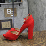 Sun + Stone Reeta Block-Heel Open Toe Micro Suede Platform Sandals New Red 10M