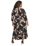 Calvin Klein Printed Twist-Front 3/4 Sleeve Maxi Dress Black Oyster Multi 16W