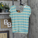 Threads Womens Striped Open Back Strappy Unlined Shirt Top Blue Green / Brown L