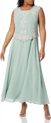 J Kara Womens Plus Size Cap Sleeve Long Beaded Dress Celadon Green / Multi 22W