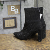 A New Day Womens Gloria Low Shaft Heeled Rhinestones Boots 94639669 Black 6.5M