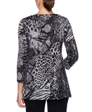 Ruby Rd. Womens Mixed Animal Print Top Gray Multi S