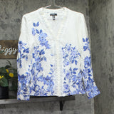 Aqua Womens Button Up Crochet Trim Placed Floral Blouse IBO26966 Blue Multi S