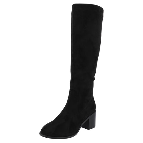 Journee Collection Block Heel Knee High Boots with Side Zip Black Suede 7M