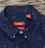 Izod Mens Nautical Slim Fit Long Sleeve Dress Shirt Navy Blue S