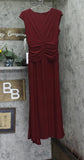 Betsy & Adam Petite Cap Sleeve Gathered Jewel Neck Gown Dress Bordeuax Red 14P