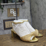 Jewel Badgley Mischka Womens Pretty Block Heel Dress Sandals Gold Textile 8M