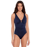 Lauren Ralph Lauren Beach Club Solids Ring One Piece Swimsuit Dark Navy Blue 6