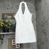Aqua Womens Woven Button Halter Mini Dress IDL9956 White XS