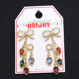 Festive Holiday Faux Pearl Christmas Lights Drop Earrings Gold Multi 3.6"