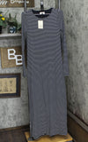 Universal Thread Long Sleeve Knit Maxi T-Shirt Dress Navy Blue Striped Blue S