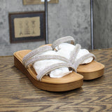 Bella Vita Women's Ona-Italy Sparkle Slide Flat Sandal Silver Metallic Gray 6M