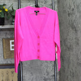 Aqua Womens Front Button Cashmere V-Neck Cardigan Sweater V10337 Neon Pink M