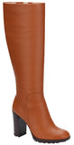 Kenneth Cole Lug Sole Tall Knee High Heeled Boots with Zip Cognac Brown 7.5M