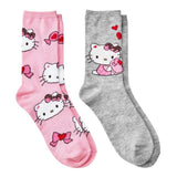 Hello Kitty Womens Valentine's Day Giftable 2pack Crew Socks Pink Multi 4-10