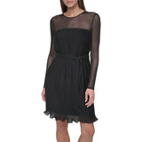 DKNY Womens Chiffon Pleated Tie Waist Illusion Mesh Dress DD4KI694 Black 12