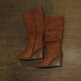 Journee Collection Langly Womens Wedge Knee High Boots Brown 8M