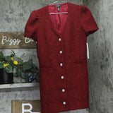 Aqua Womens Tweed Lurex Button Up Sheath Mini Dress Dark Cherry Red M