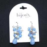 Bijoux Bar Beaded Cluster Teardrop Stone Earrings Silver Gray / Blue 2"