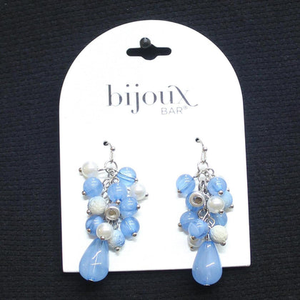 Bijoux Bar Beaded Cluster Teardrop Stone Earrings Silver Gray / Blue 2"