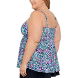 Swim Solutions Plus Printed Underwire Tankini Swim Top Dancing Colors Pink 16W